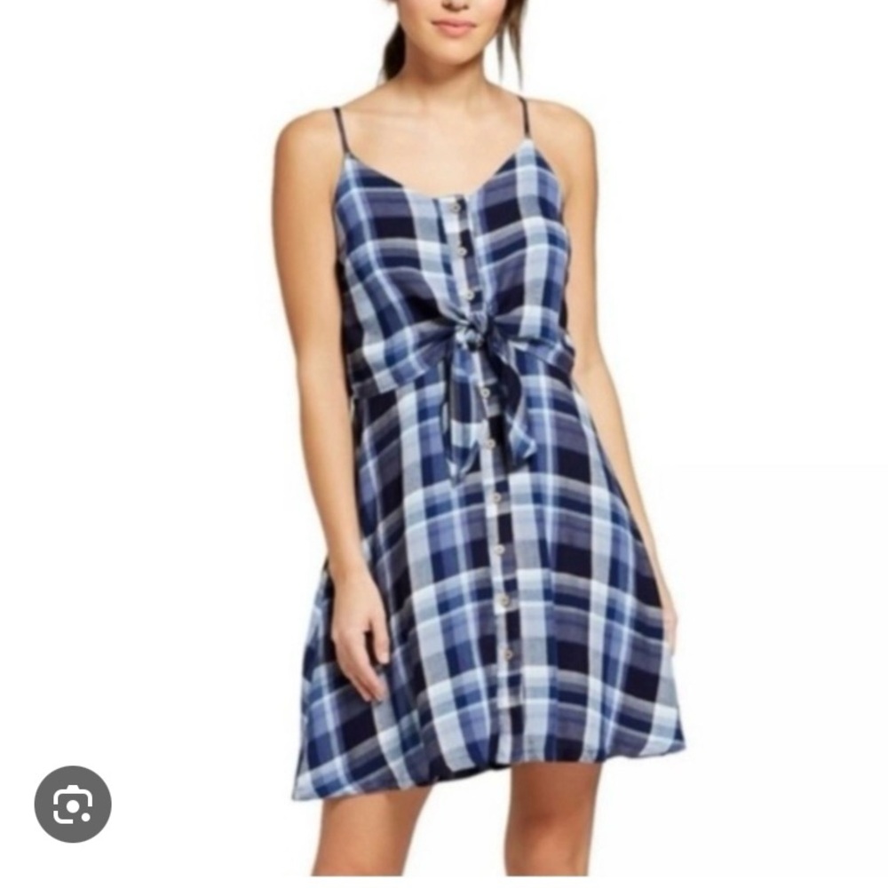 Universal Threads Blue Plaid Tie Front Sundress Small